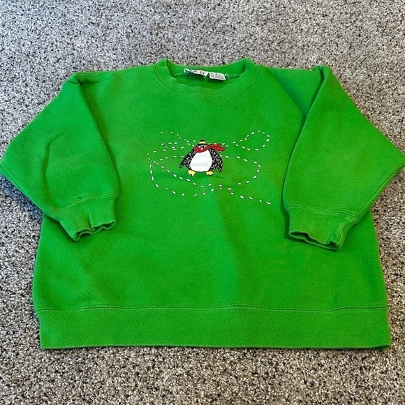 Talbots Other - Vintage Talbots Kids Green Winter Scene Penguin Sweatshirt, size 8, EUC
